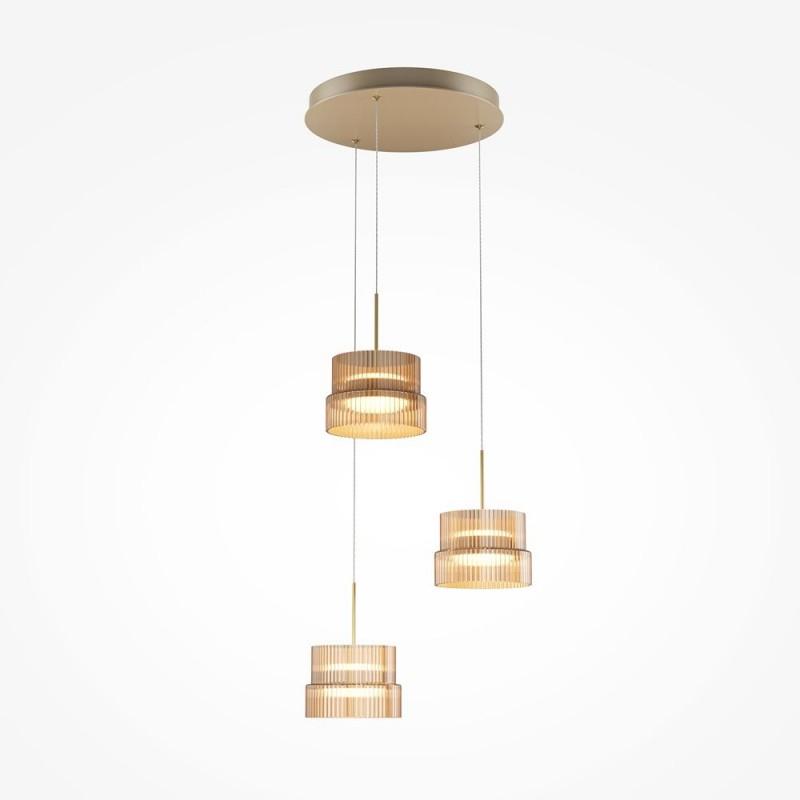 Maytoni-MOD496PL-L33BZK - Scala - Bronze 3 Light LED Cluster Pendant with Ribbed Amber Glass