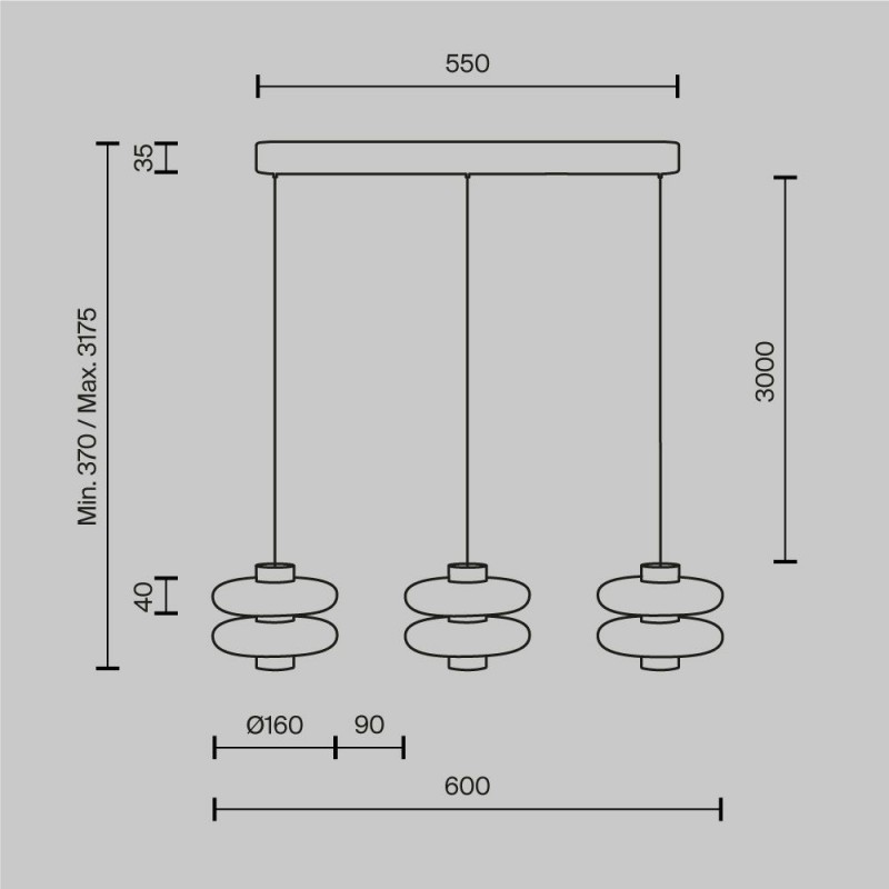 Maytoni-MOD497PL-L23BRK - Nuvem - Brown 3 Light LED over Island Fitting with White Opal Glass