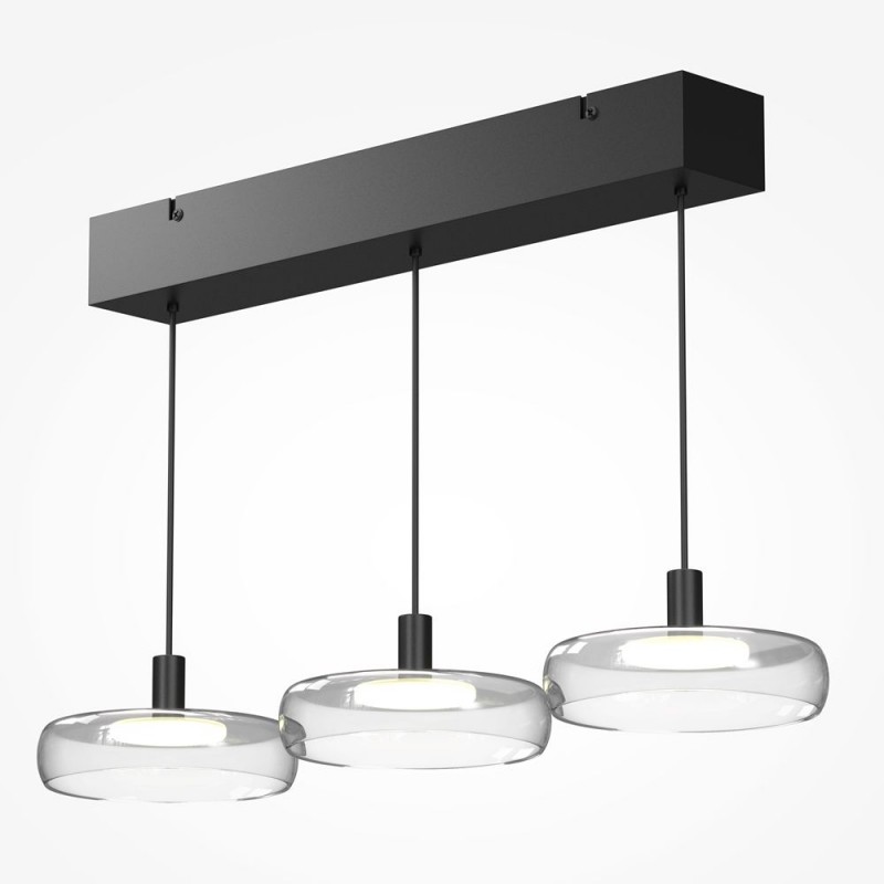 Maytoni-MOD498PL-L25BK - Float - Black 3 Light LED over Island Fitting with Clear Glass