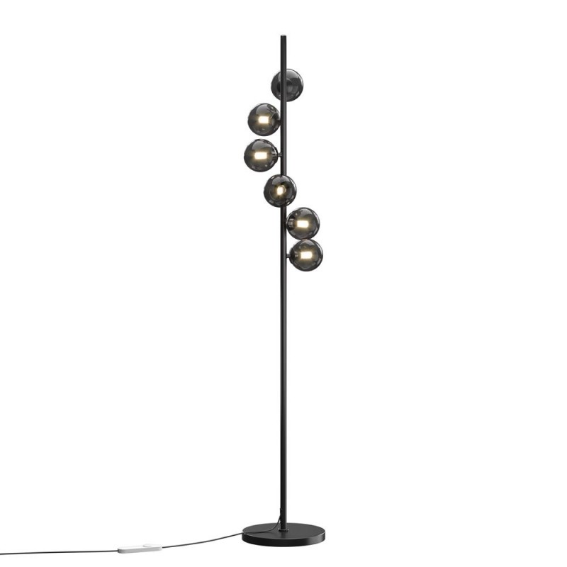 Maytoni-MOD545FL-06B - Dallas - Matt Black 6 Light Floor Lamp with Smoked Mirrored Glass