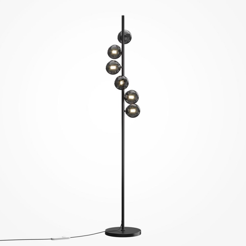 Maytoni-MOD545FL-06B - Dallas - Matt Black 6 Light Floor Lamp with Smoked Mirrored Glass