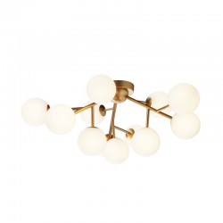 Dallas - Brass 12 Light Ceiling Lamp with White Glass
