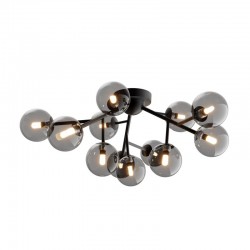 Dallas - Matt Black 12 Light Ceiling Lamp with Smoked Mirrored Glass