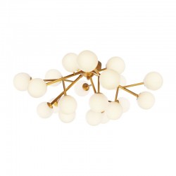 Dallas - Brass 20 Light Ceiling Lamp with White Glass