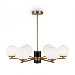 Marble - Brass 6 Light Centre Fitting with Opal Glasses  Marble - Brass 6 Light Centre Fitting with Opal Glasses