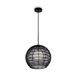 Cane - Black Wicker Pendant with White Glass Diffuser