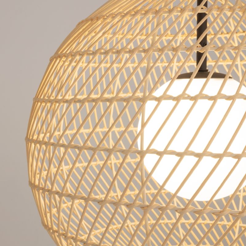 Maytoni-MOD204PL-01BG1 - Cane - Natural Wicker Pendant with White Glass Diffuser