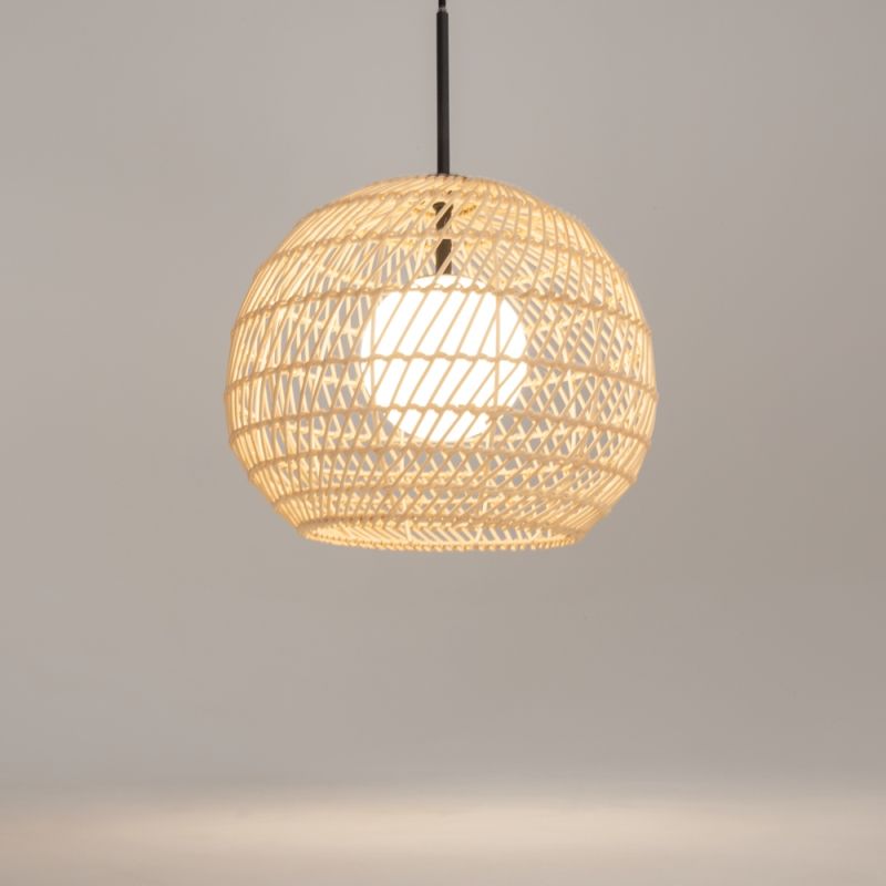Maytoni-MOD204PL-01BG1 - Cane - Natural Wicker Pendant with White Glass Diffuser