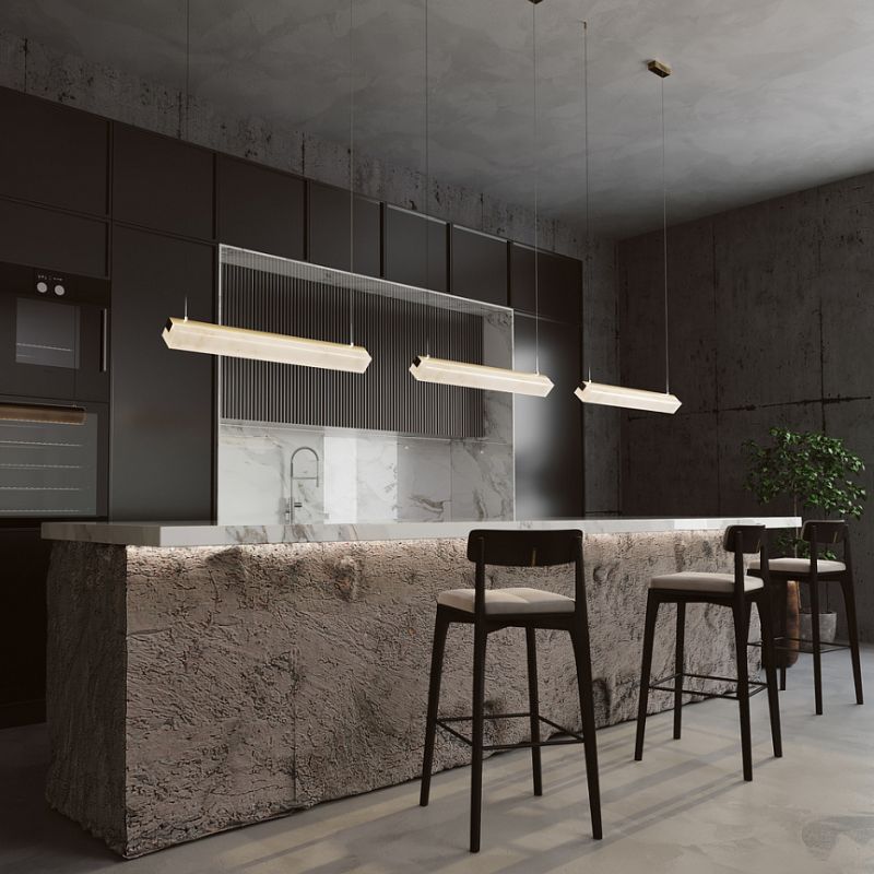 - Petra - Satin Brass LED over Island Fitting with Natural Stone Maytoni-MOD250PL-L36BS3K - Petra - Satin Brass LED over Island Fitting with Natural Stone
