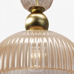 Antic - Gold Pendant with Ribbed Amber Glass Ø 30 cm