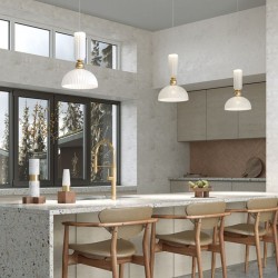 Antic - Gold Pendant with Ribbed Frosted Glass Ø 30 cm