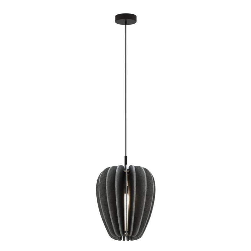 - Cambio - Black Pendant with Grey Textile Shade Maytoni-MOD398PL-01GR - Cambio - Black Pendant with Grey Textile Shade