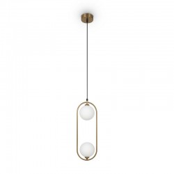 Ring - Brass 2 Light Pendant with White Glass Balls Ring - Brass 2 Light Pendant with White Glass Balls