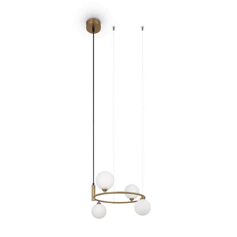 Maytoni-MOD013PL-04BS1 - Ring - White Glass Ball & Brass 4 Light Centre Fitting