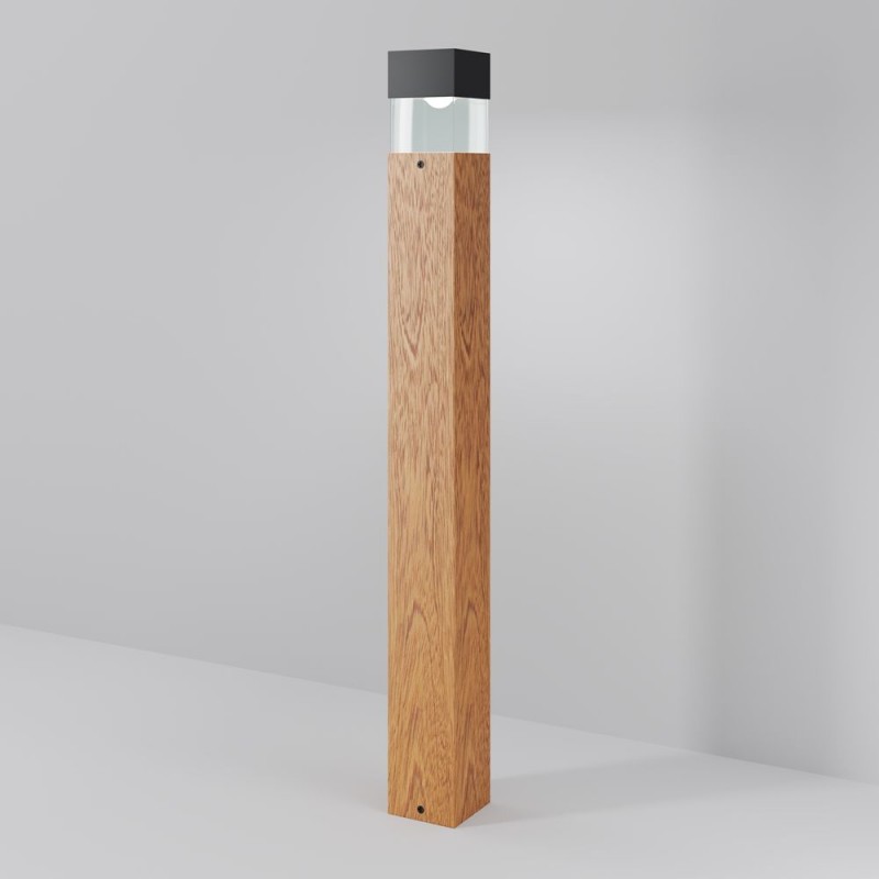 Maytoni-O143FL-L8TK - Quadra - Black & Wooden LED Bollard with Clear Diffuser