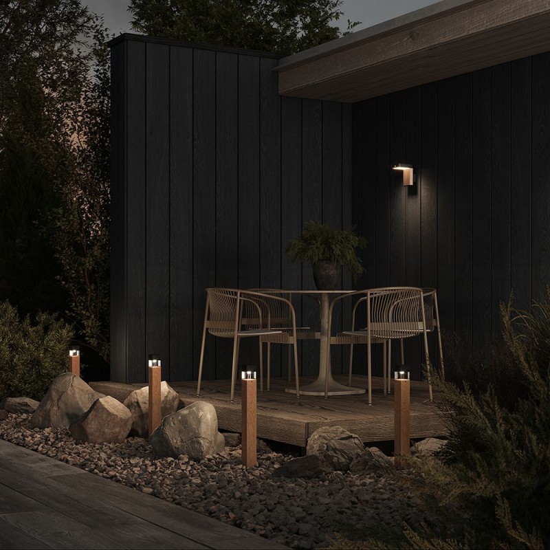 Maytoni-O143FL-L8TK - Quadra - Black & Wooden LED Bollard with Clear Diffuser