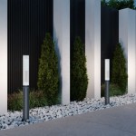 Lit - Outdoor Graphite LED Bollard with Ribbed Glass Lit - Outdoor Graphite LED Bollard with Ribbed Glass