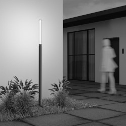 Lit - Outdoor Graphite LED Bollard with Ribbed Glass Lit - Outdoor Graphite LED Bollard with Ribbed Glass