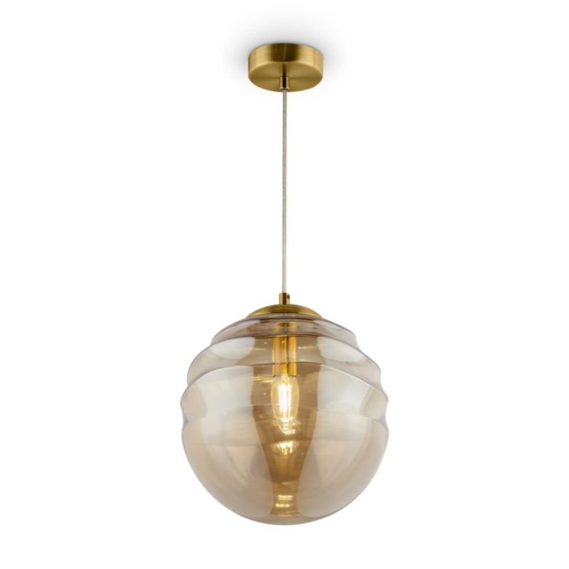 Ceiling Lights - Vinare - Amber Glass & Gold Single Pendant Maytoni-P074PL-01BS - Vinare - Amber Glass & Gold Single Pendant