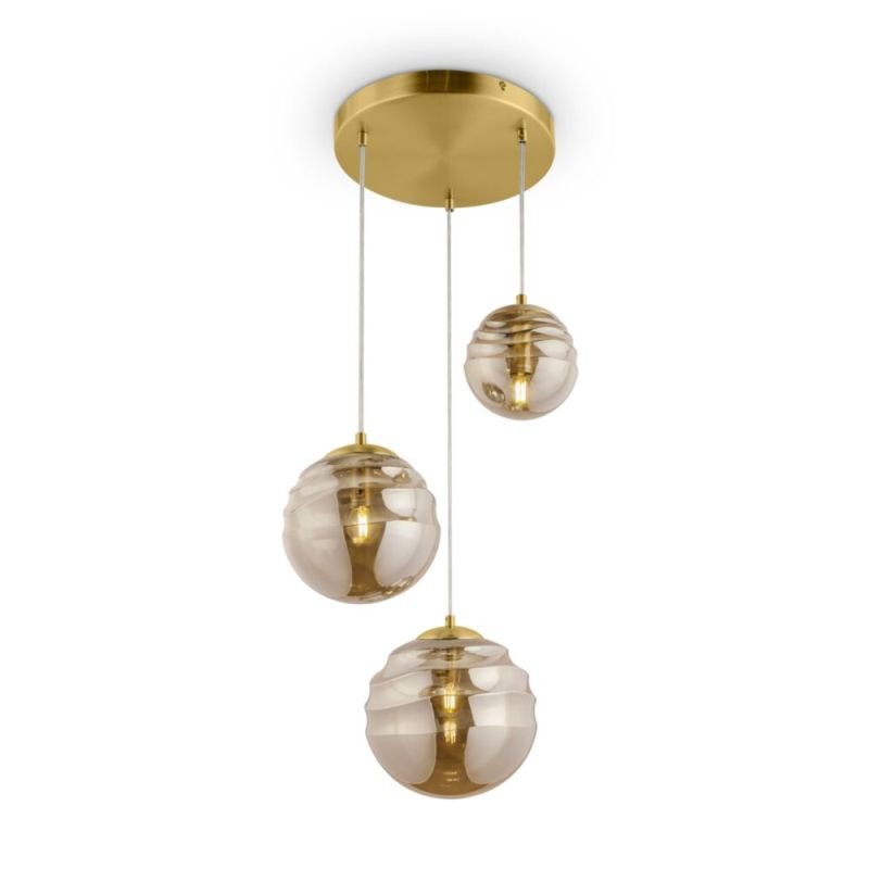 Ceiling Lights - Vinare - Amber Glass & Gold 3 Light Cluster Fitting Maytoni-P074PL-03BS - Vinare - Amber Glass & Gold 3 Light Cluster Fitting