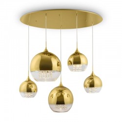 Fermi - Gold 5 Light Cluster Pendant with Clear & Gold Glass with Crystal  Fermi - Gold 5 Light Cluster Pendant with Clear & Gold Glass with Crystal