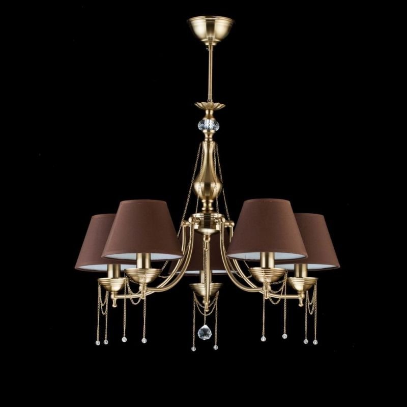 Maytoni-RC0100-PL-05-R - Chester - Brown Fabric 5 Light Centre Fitting - Brass