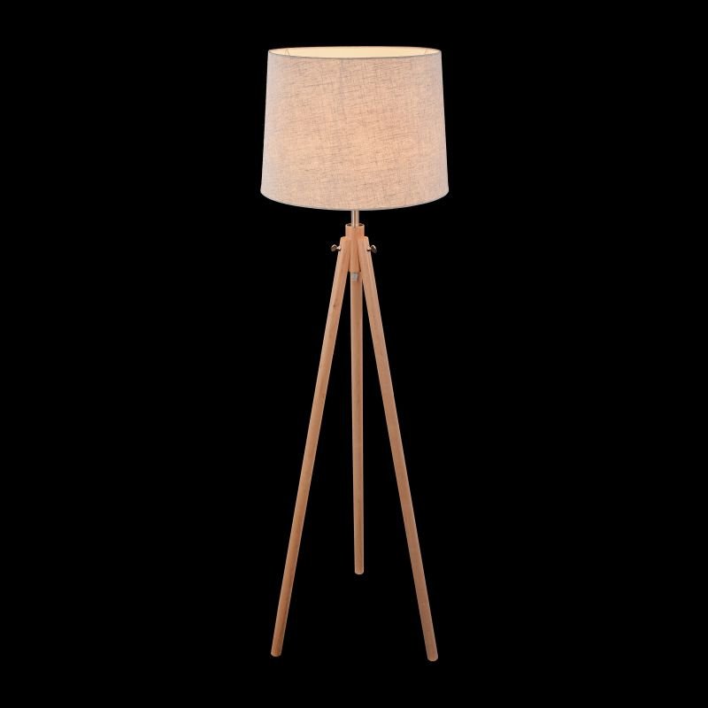 Maytoni-Z177-FL-01-BR - Calvin - Wooden Tripod Floor Lamp with Beige Cotton Shade