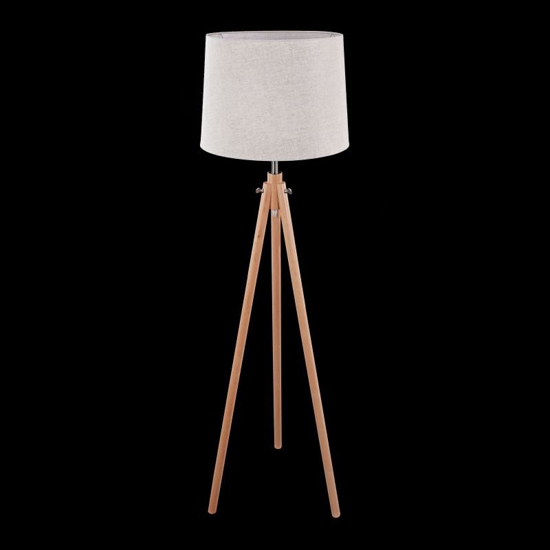 Maytoni-Z177-FL-01-BR - Calvin - Wooden Tripod Floor Lamp with Beige Cotton Shade