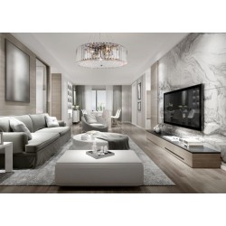 Recinto - Chrome 6 Light Pendant with Crystal & Decorative Diffuser Recinto - Chrome 6 Light Pendant with Crystal & Decorative Diffuser