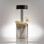 AI Collaboration - Rechargeable Black Table Lamp with Glass Vase