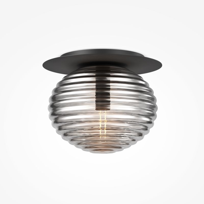 Maytoni-MOD268CL-01B - Reels - Black Ceiling Lamp with Ribbed Smoked Glass