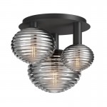 Reels - Black 3 Light Ceiling Lamp with Ribbed Smoked Glasses