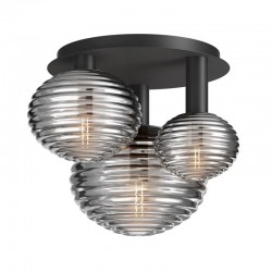 Reels - Black 3 Light Ceiling Lamp with Ribbed Smoked Glasses Reels - Black 3 Light Ceiling Lamp with Ribbed Smoked Glasses
