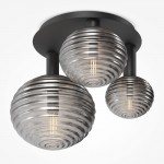 Reels - Black 3 Light Ceiling Lamp with Ribbed Smoked Glasses
