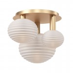 Reels - Gold 3 Light Ceiling Lamp with Ribbed White Glasses