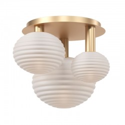 Reels - Gold 3 Light Ceiling Lamp with Ribbed White Glasses Reels - Gold 3 Light Ceiling Lamp with Ribbed White Glasses