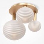 Reels - Gold 3 Light Ceiling Lamp with Ribbed White Glasses