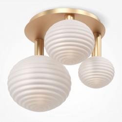 Reels - Gold 3 Light Ceiling Lamp with Ribbed White Glasses Reels - Gold 3 Light Ceiling Lamp with Ribbed White Glasses