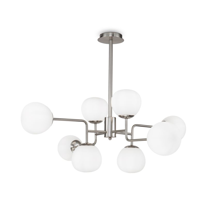 Maytoni-MOD221-PL-08-N - Erich - Nickel 8 Light Centre Fitting with White Glasses