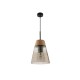 Ceiling Lights - Domino - Smoky Glass with Wood Single Hanging Pendant Prism-DM 1 DY | 1540 - Domino - Smoky Glass with Wood Single Hanging Pendant