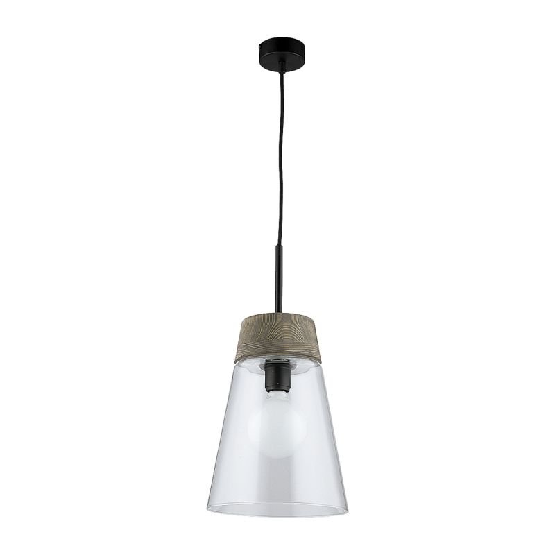 Ceiling Lights - Domino - Clear Glass with Dark Wood Single Hanging Pendant Prism-DM 1 A/TR | 1650 - Domino - Clear Glass with Dark Wood Single Hanging Pendant