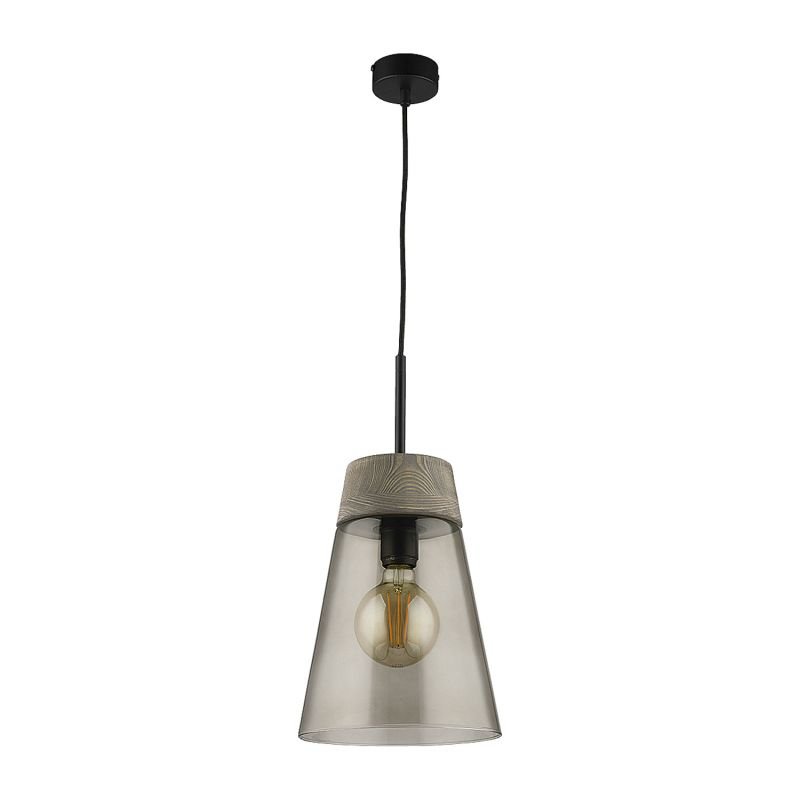 Ceiling Lights - Domino - Smoky Glass with Dark Wood Single Hanging Pendant Prism-DM 1 A/DY | 1652 - Domino - Smoky Glass with Dark Wood Single Hanging Pendant