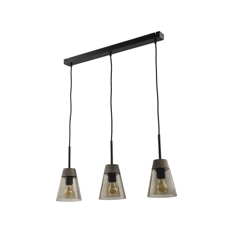 Kitchen Lights - Domino - Smoky Glass with Dark Wood 3 Light over Island Fitting Prism-DM 3 A/DY | 1684 - Domino - Smoky Glass with Dark Wood 3 Light over Island Fitting