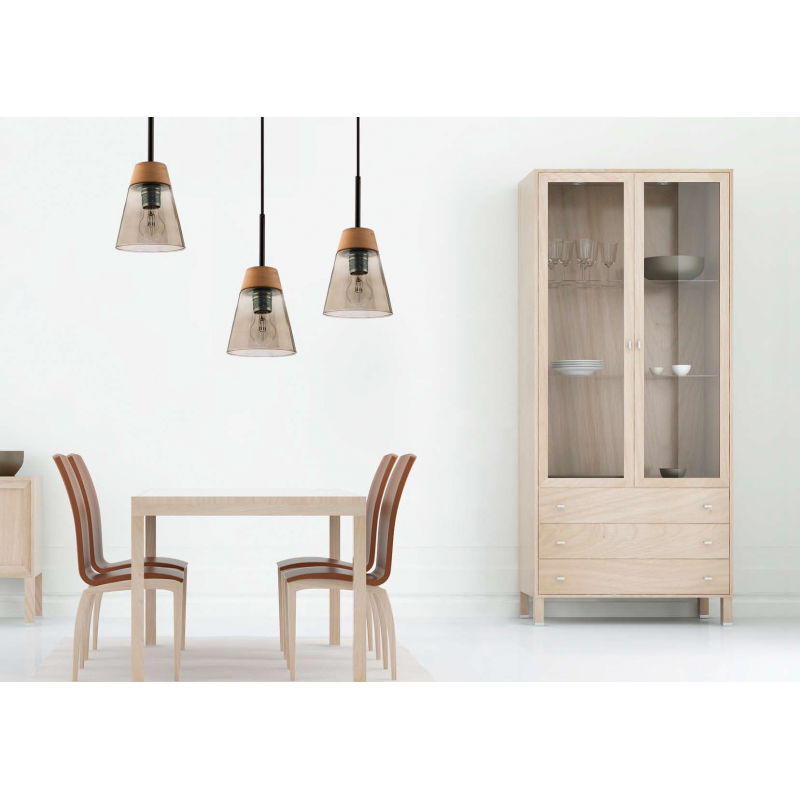 Ceiling Lights - Domino - Smoky Glass with Wood Single Hanging Pendant Prism-DM 1 DY | 1540 - Domino - Smoky Glass with Wood Single Hanging Pendant