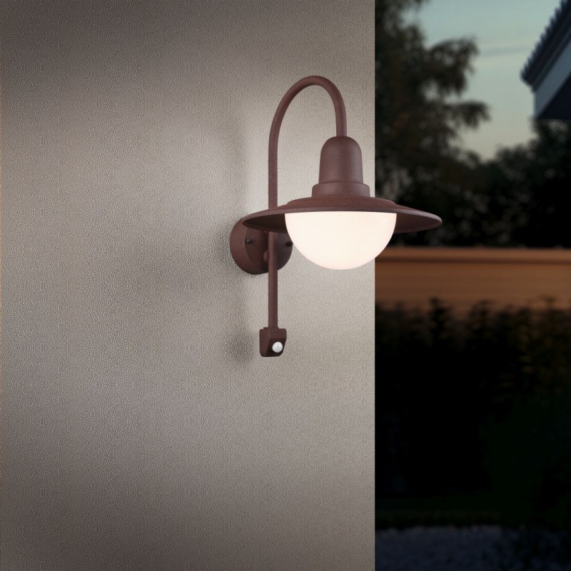 Trio-207269124 - Norman - Rusty PIR Wall Lamp with White Diffuser