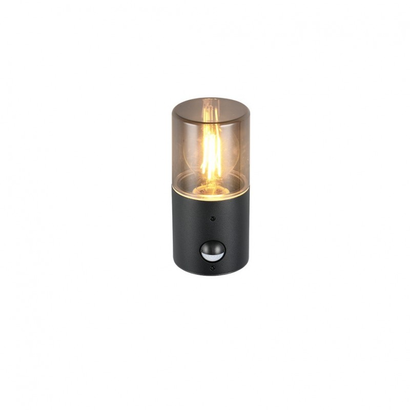 - Hoosic - Matt Black PIR Wall Lamp with Smoked Diffuser Trio-222260132 - Hoosic - Matt Black PIR Wall Lamp with Smoked Diffuser
