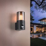 Hoosic - Matt Black PIR Wall Lamp with Smoked Diffuser Hoosic - Matt Black PIR Wall Lamp with Smoked Diffuser