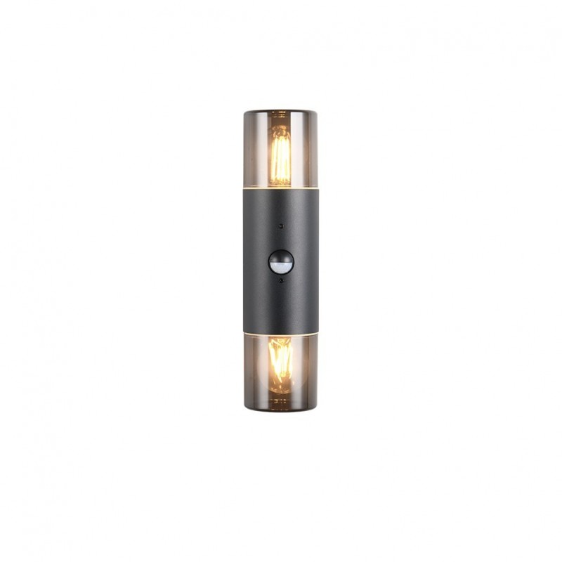 - Hoosic - Matt Black 2 Light PIR Wall Lamp with Smoked Diffuser Trio-222260232 - Hoosic - Matt Black 2 Light PIR Wall Lamp with Smoked Diffuser