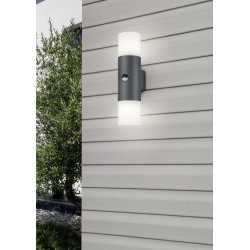 Hoosic - Anthracite 2 Light PIR Wall Lamp with White Diffuser Hoosic - Anthracite 2 Light PIR Wall Lamp with White Diffuser