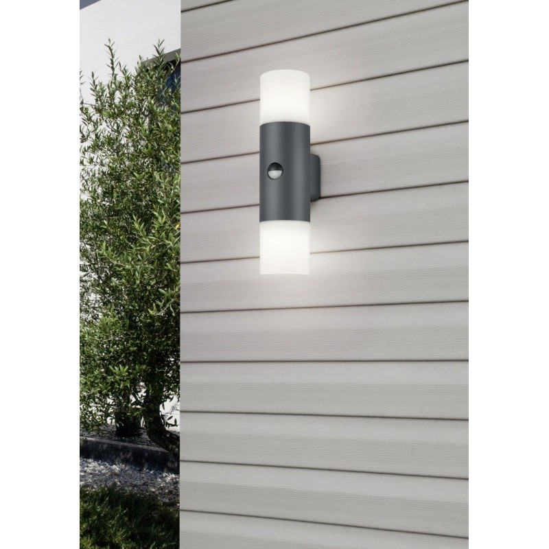 Trio-222260242 - Hoosic - Anthracite 2 Light PIR Wall Lamp with White Diffuser